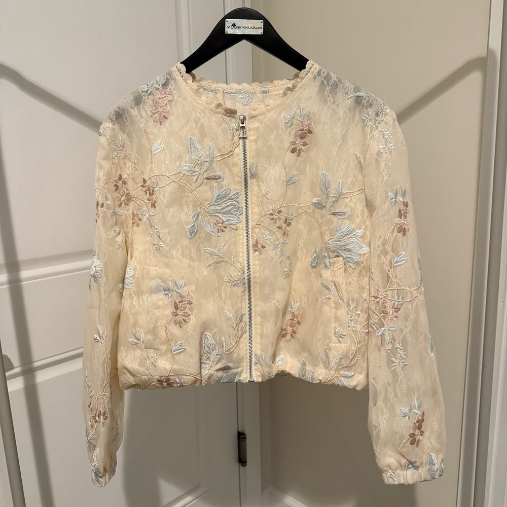Floral Embroidered Cream Jacket